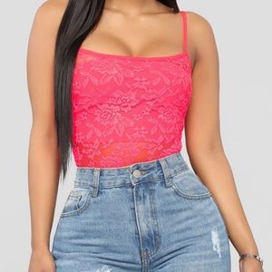 Fashion Nova Pink Lace Bodysuit